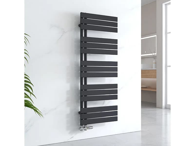 EMKE Sèche-serviettes à Eau Chaude Panneau Plat, Sèche-serviettes connexion latérale pour, Noir 1320x500mm 661Watts