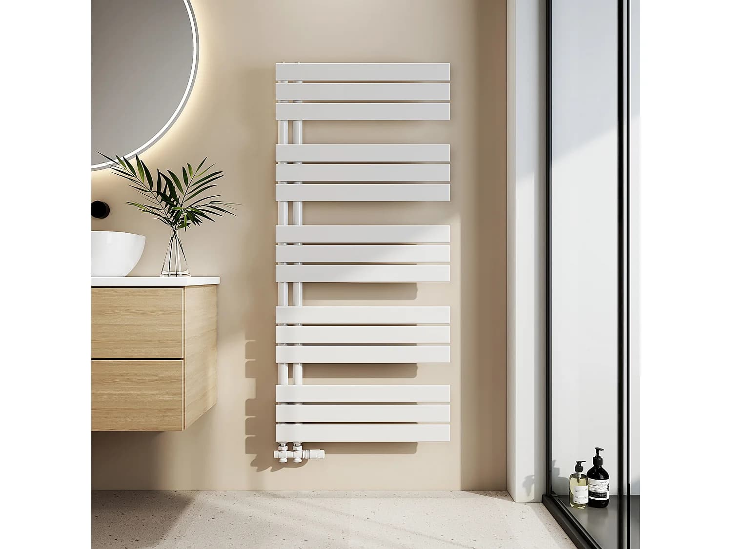 EMKE Sèche-serviettes à Eau Chaude Panneau Plat, Sèche-serviettes connexion latérale pour, Blanc 1320x600mm 798Watts