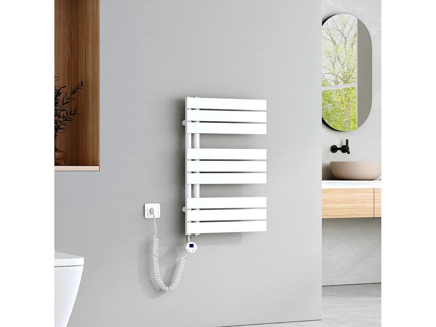 EMKE Sèche-Serviettes Électrique Panneau avec élément chauffant thermostat, baguette chauffante avec minuterie, Blanc 762x500mm 400W