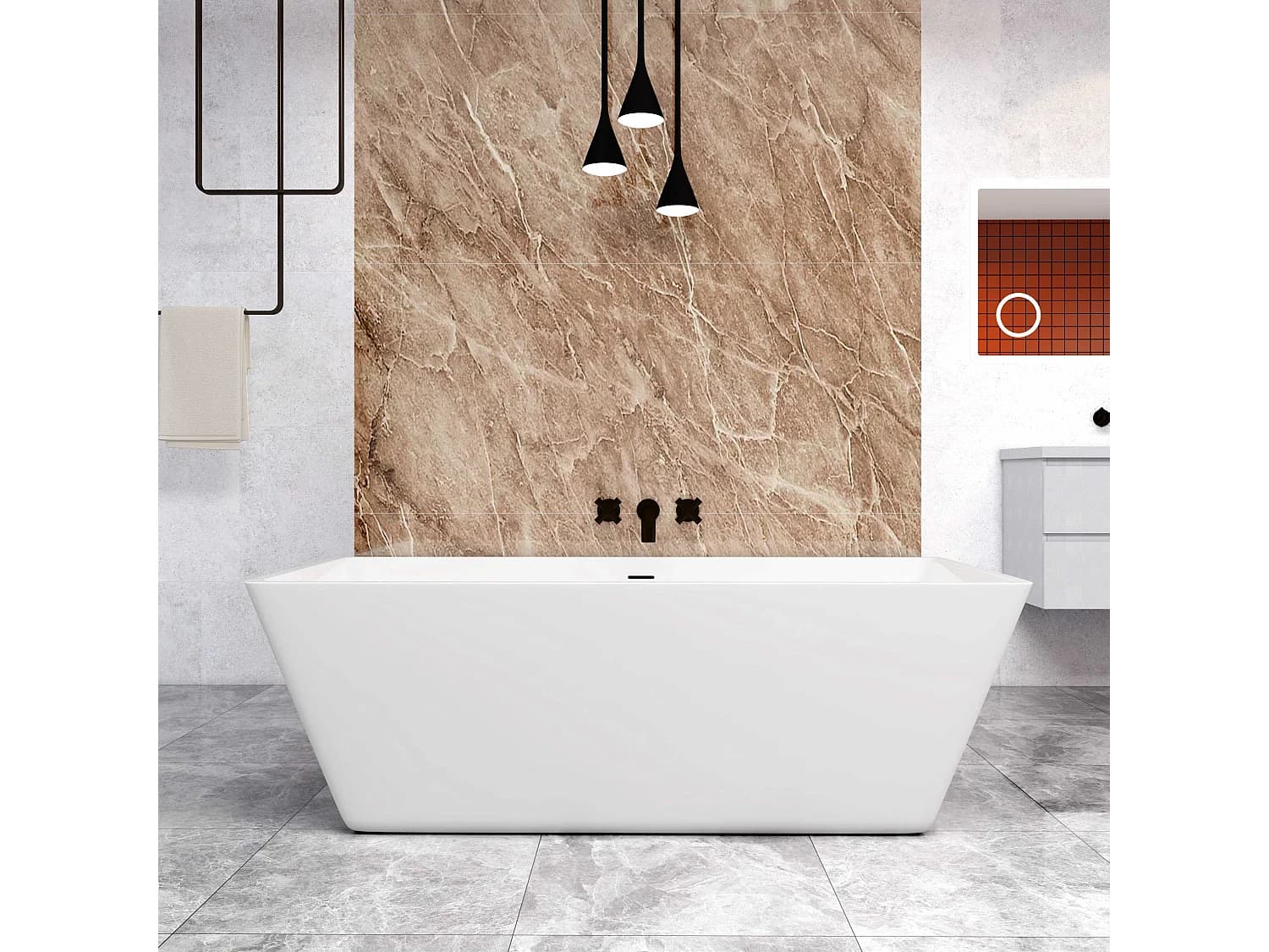 AICA Baignoire îlot rectangulaire 170x80x58cm blanc en Acrylique,avec Bonde et trop plein