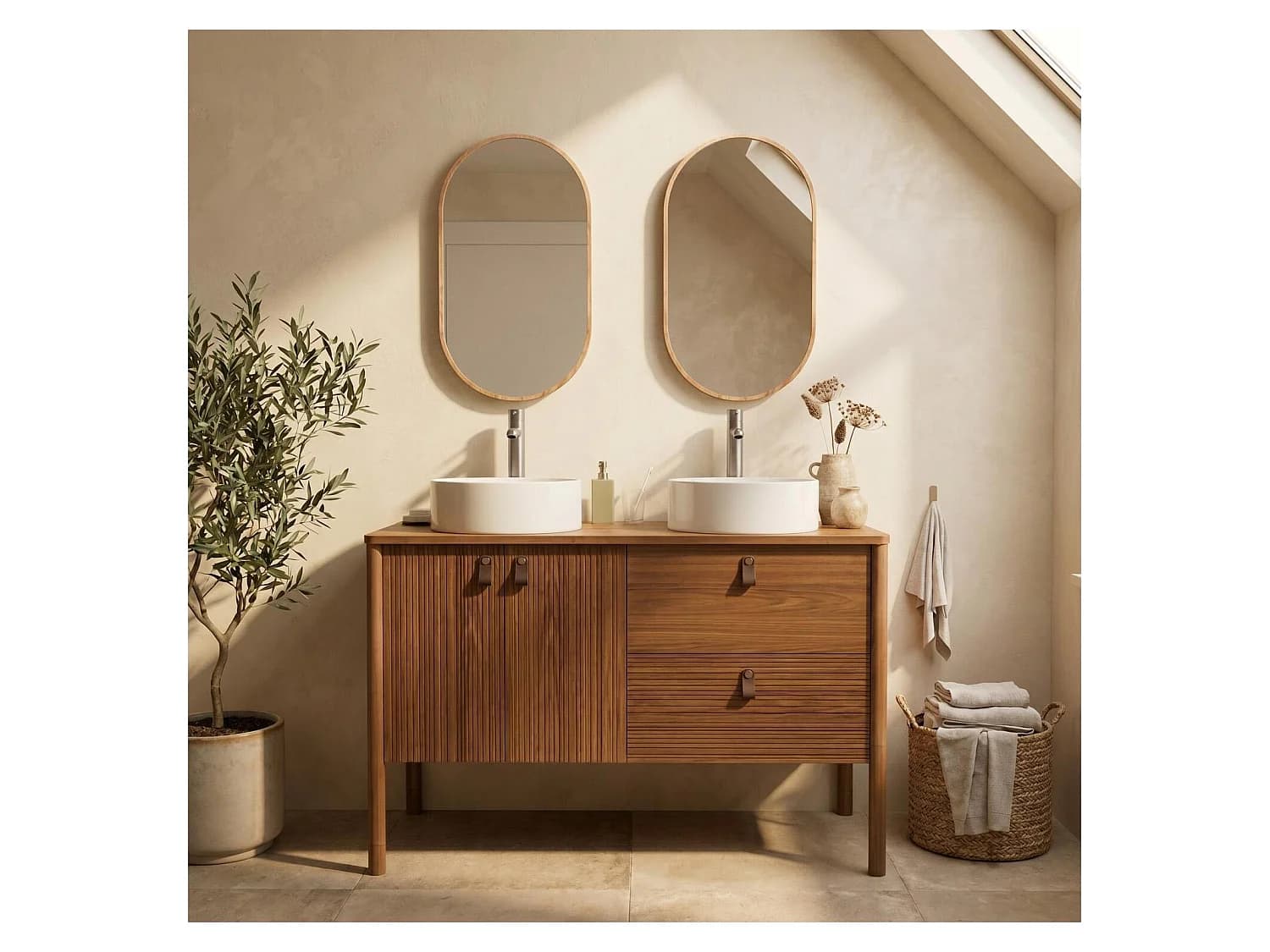 Meuble double vasque noyer JOY 120 cm