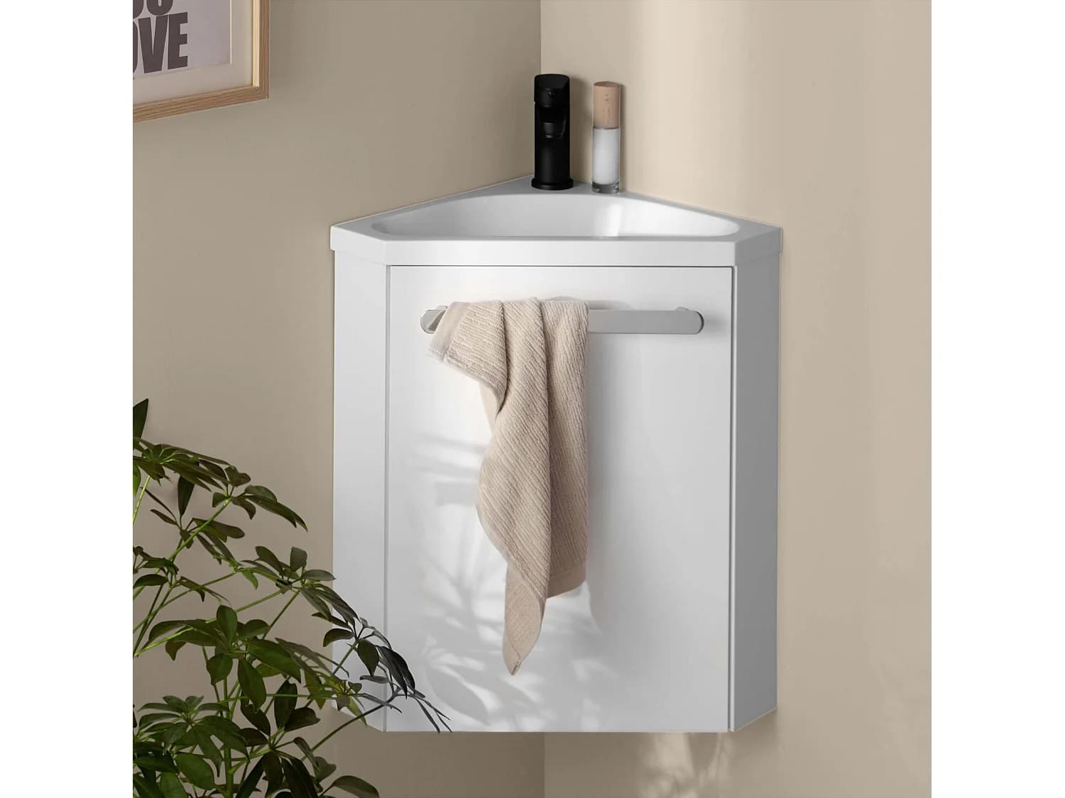 Ensemble lave-mains d'angle suspendu SKINO avec robinet noir