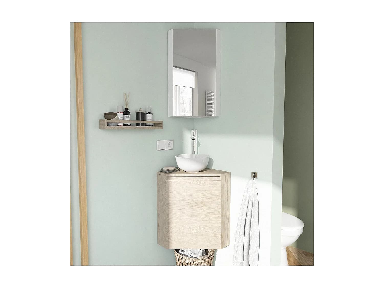 Meuble lave-mains d'angle SORRENTO + vasque + armoire de toilette