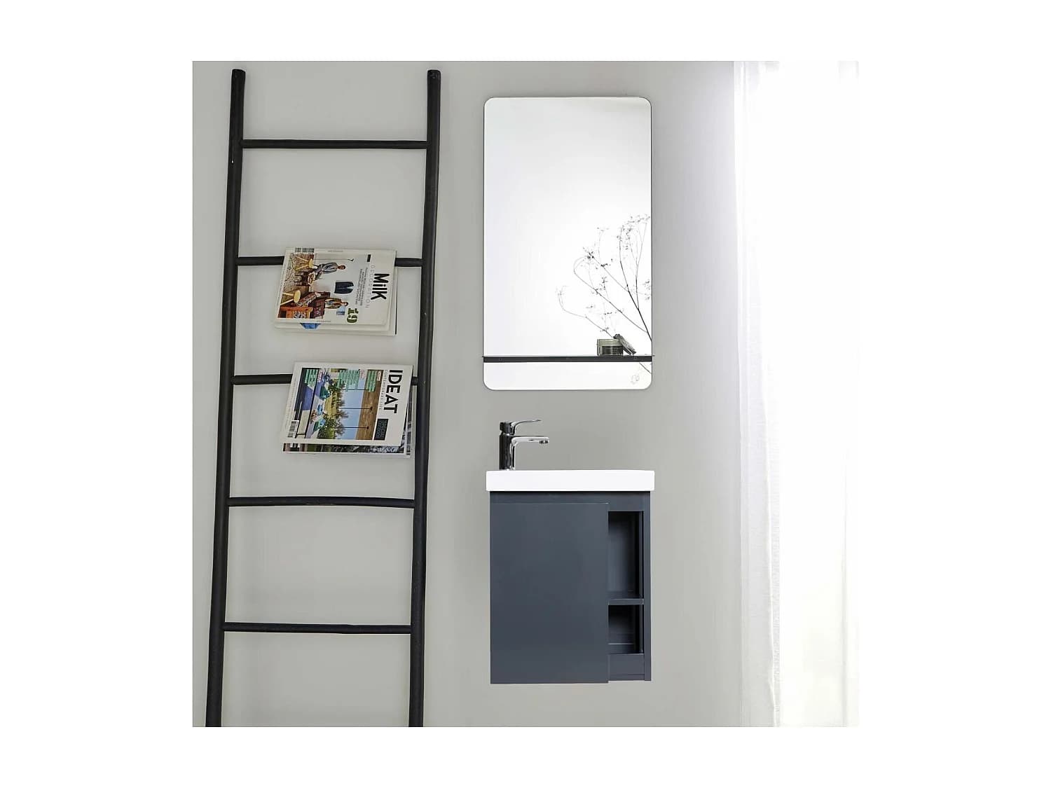 Ensemble lave-mains HAMPTON avec rangement latéral et miroir tablette