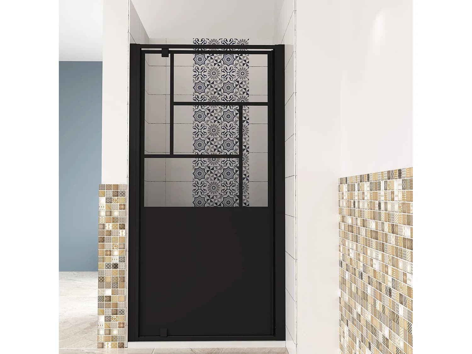 AICA porte de douche Noir 80x200cm,5mm verre securit,Paroi de douche avec porte pivotante,Robustesse et Design Moderne