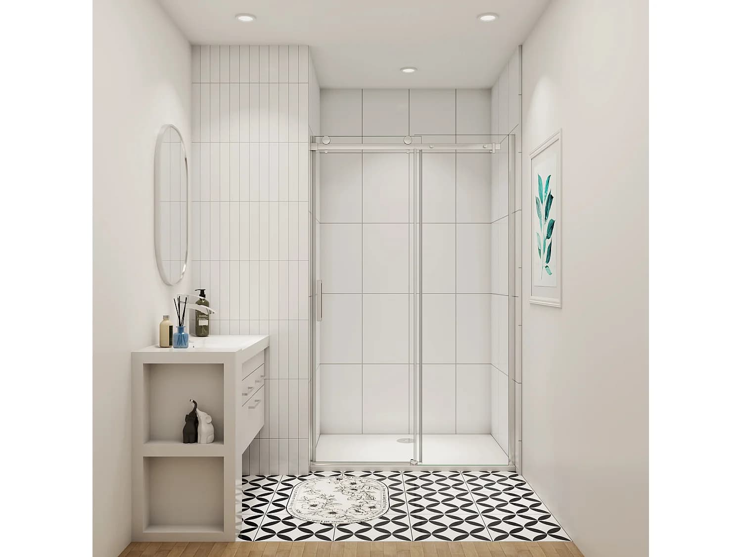 Aica porte de douche coulissante chromé 120x195cm, 8mm verre sécurit anticalcaire, installation en niche,Paroi de douche avec porte coulissante