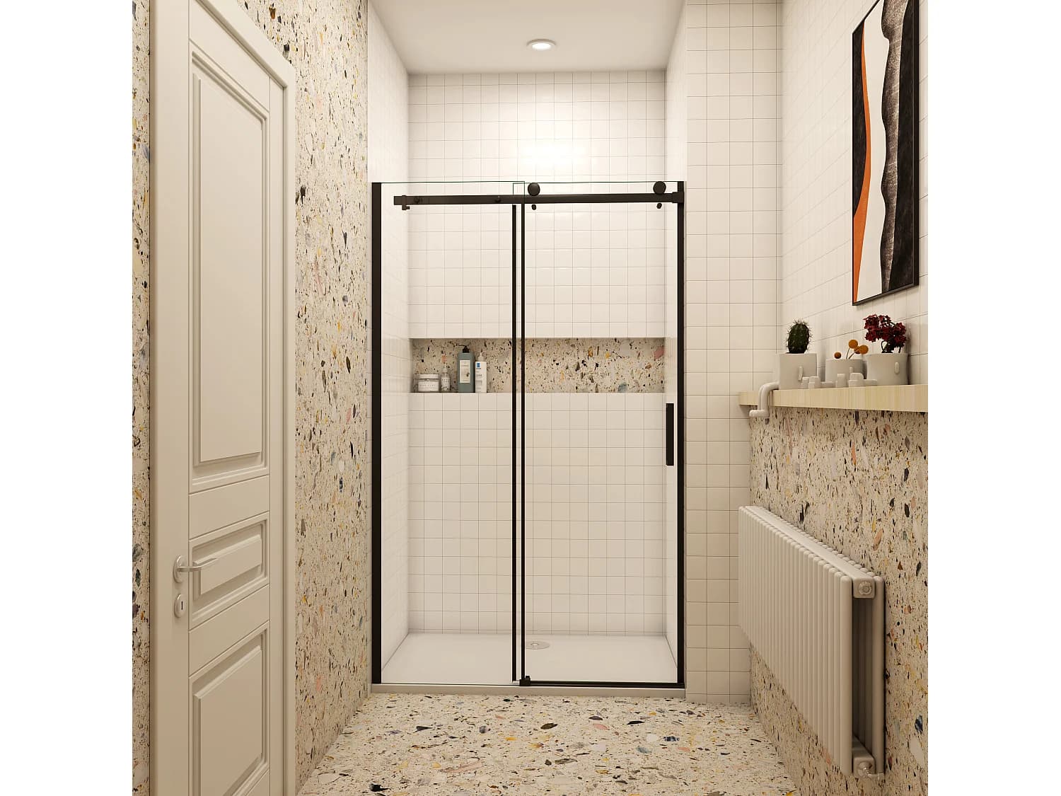 AICA porte de douche coulissante 120x200cm, noir mat style atelier, porte de douche coulissante noir en 8mm verre anticalcaire