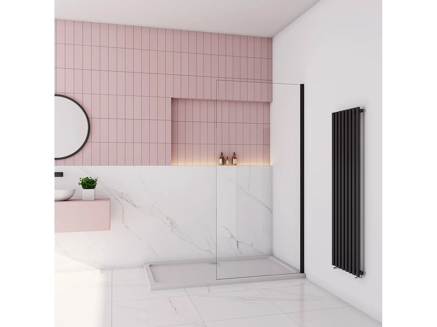 AICA paroi de douche à l'italienne fixe 60x200cm,style atelier,Profilé en aluminium noir mat,en 8mm verre anticalcaire,sans receveur
