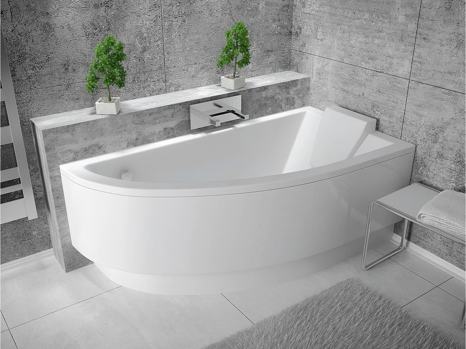 Baignoire d'angle ORIEGA 140 cm droite avec tablier et appui tête
