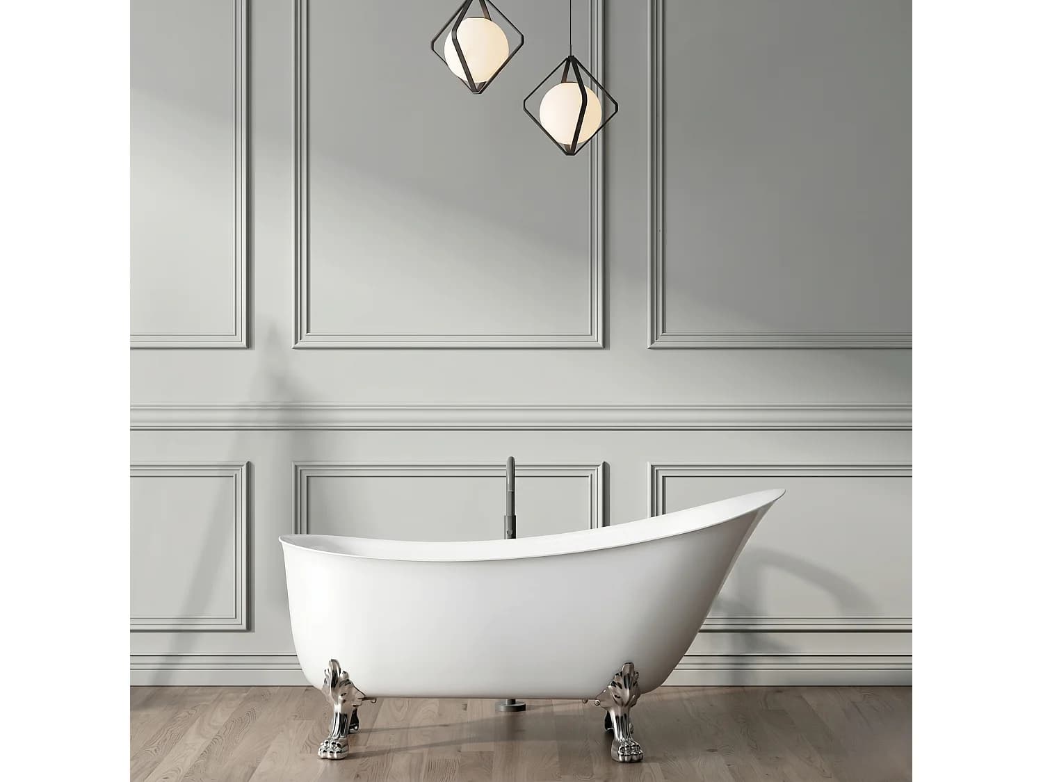 Baignoire sur pieds rétro BALMAIN Blanche 161 cm Pieds de Lion Chromés