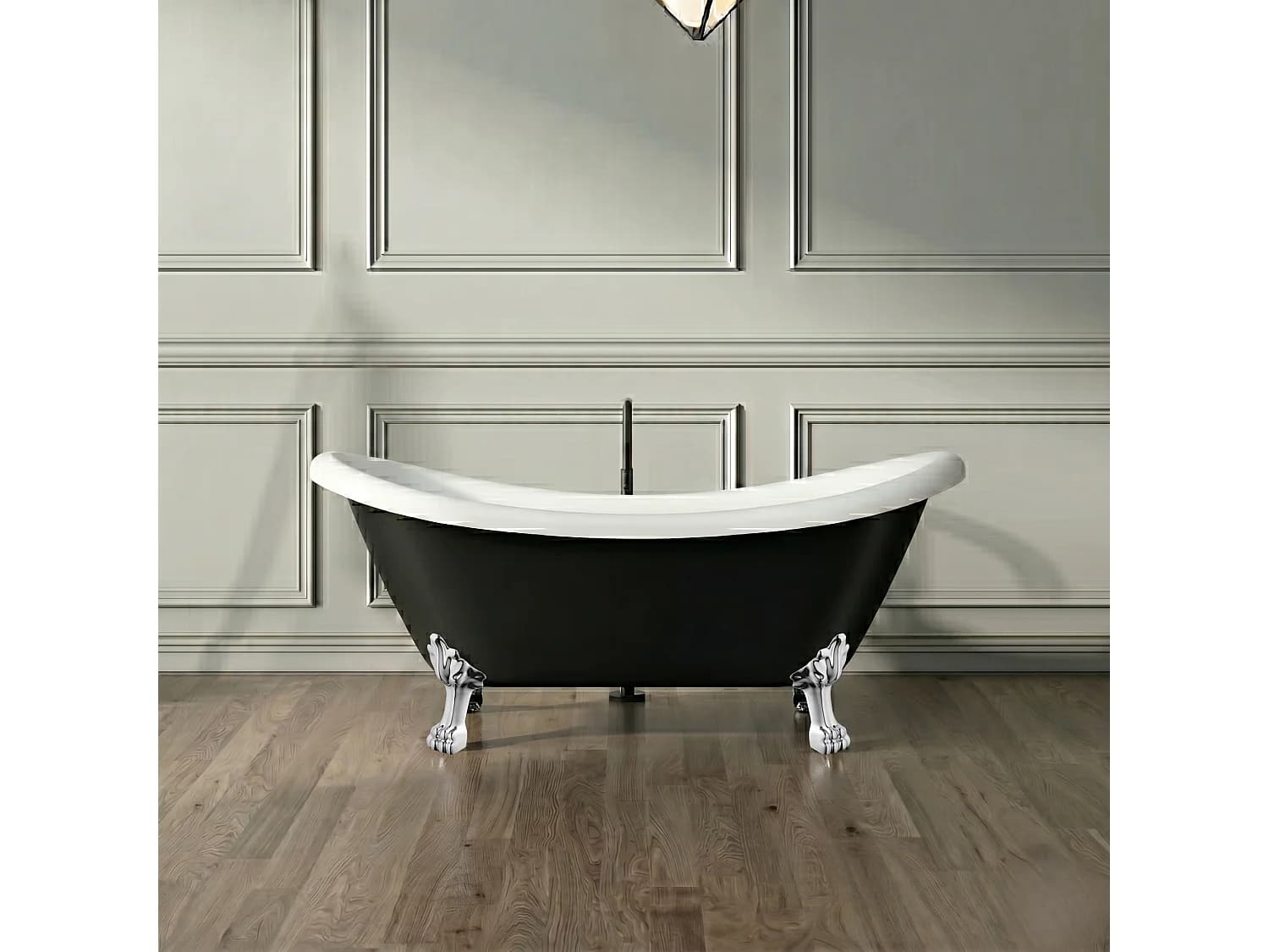 Baignoire sur pieds rétro DARLINGTON Noire 175 cm Pieds de Lion Chromés
