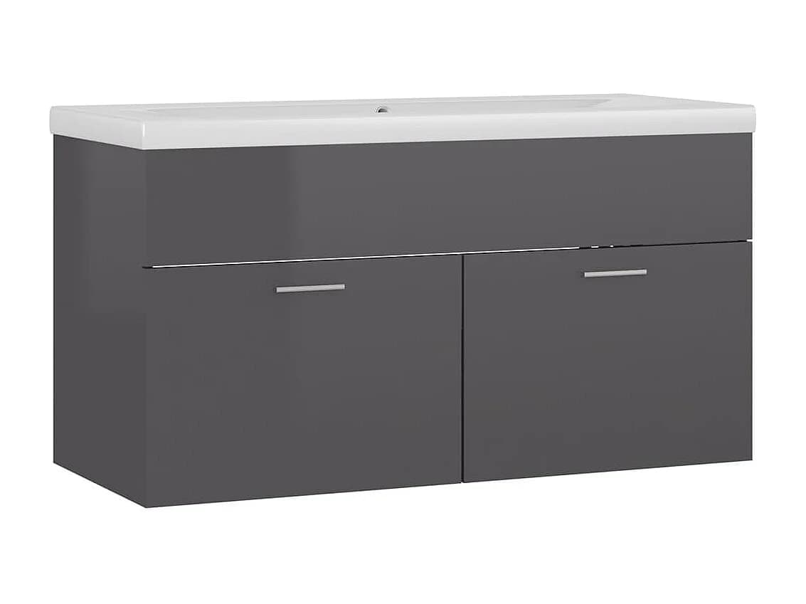 Prolenta Premium - Armoire d'évier et lavabo intégré Gris brillant Bois ingénierie