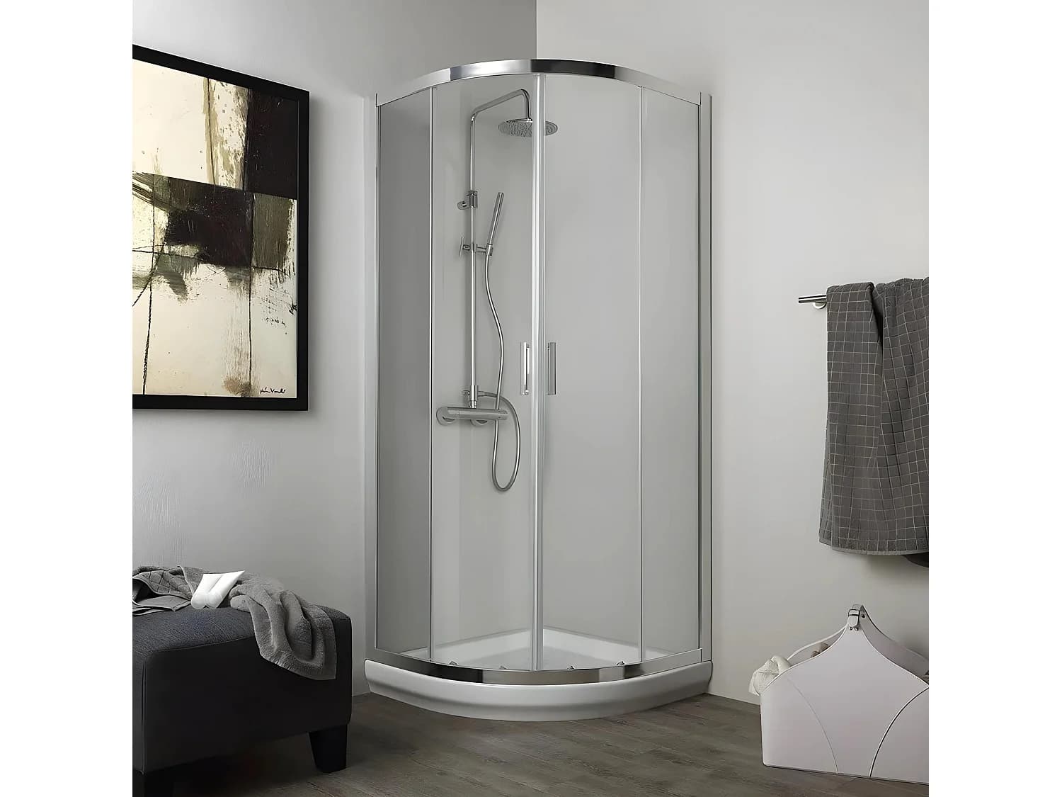 Cabine de douche semi-circulaire arrondie "Lima" en verre trempé transparent cm 80x80 185h