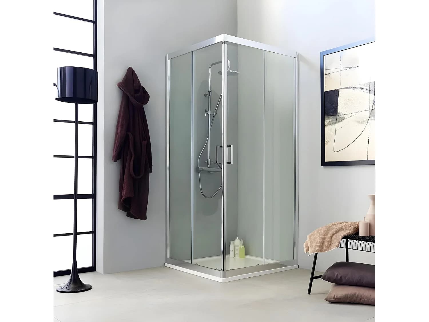 Cabine de douche d'angle à 2 portes coulissantes "Ferrara Two" en verre transparent cm 80x80 195h