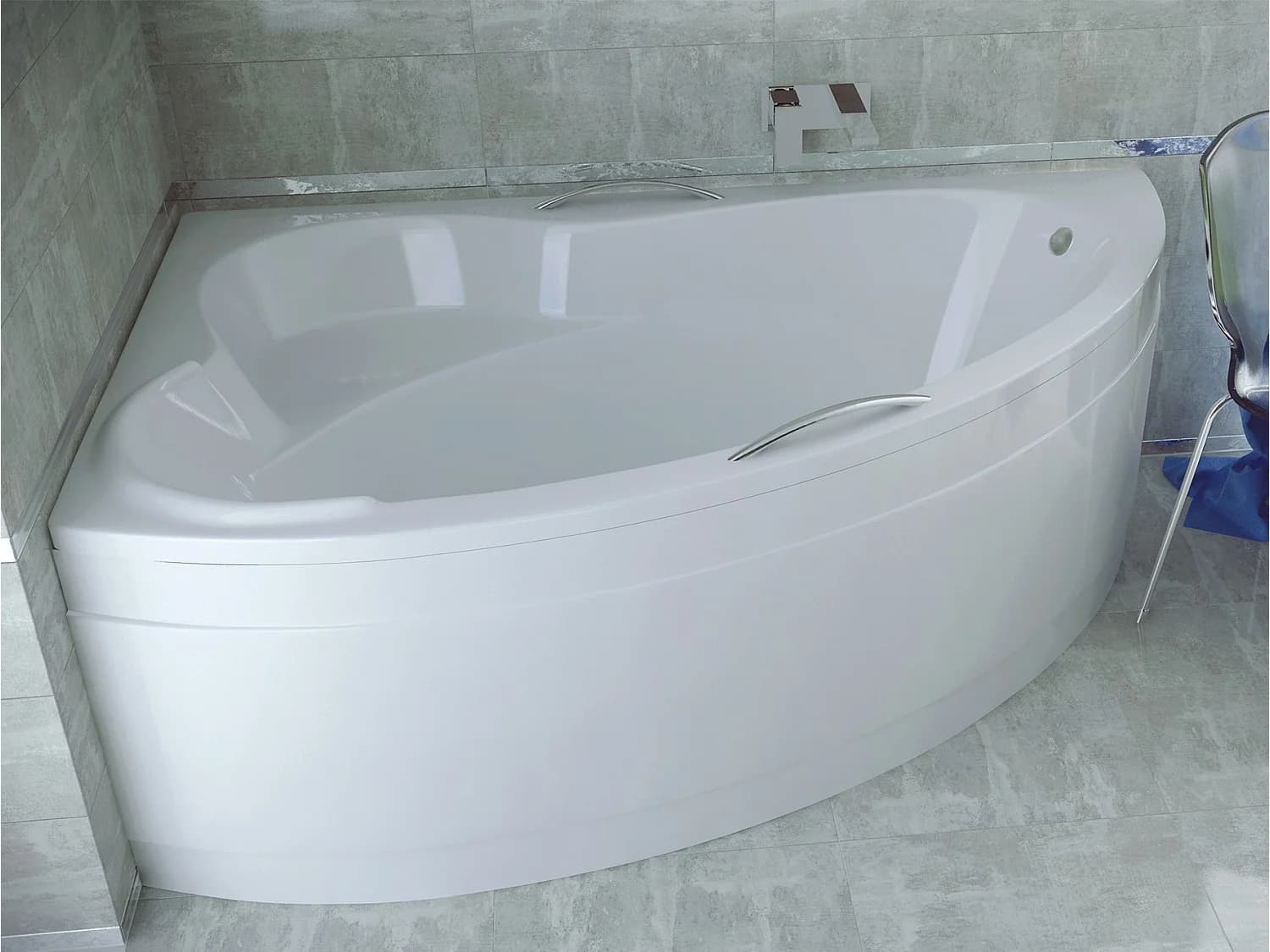 Baignoire asymétrique 140x90 Gauche ADA acrylique blanc, sans Habillage + Pieds + Vidage à chromé
