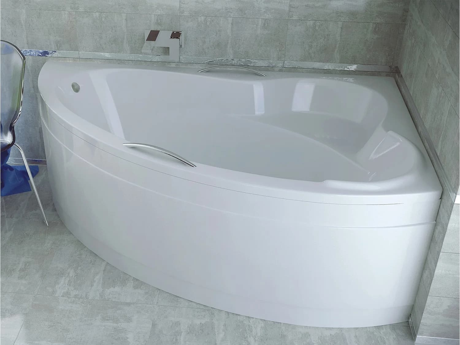 Baignoire asymétrique 140x90 Droite ADA acrylique blanc, sans Habillage + Pieds + Vidage à chromé