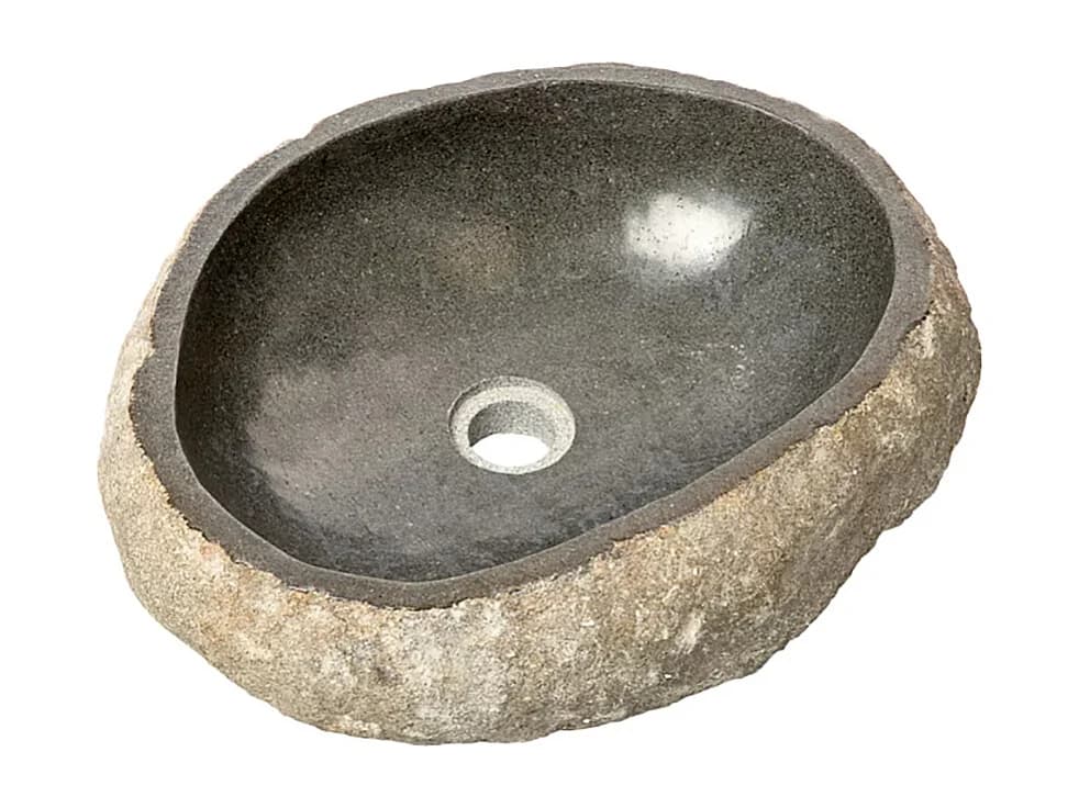 Vasque à poser / lavabo en pierre naturelle coloris Gris - Longueur 45 x Hauteur 15 x Profondeur 40 cm