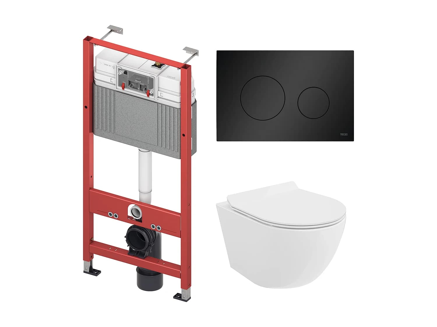 Pack WC : élément de pré-montage TECEbase + WC Rolo blanc + tapis d'isolation acoustique + plaque de commande en noir