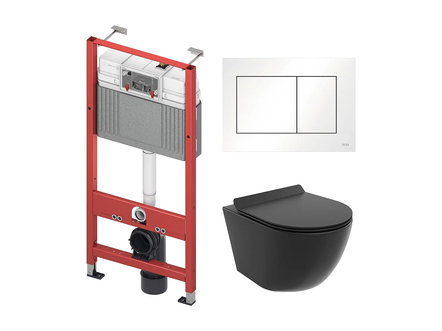 Pack WC : élément de pré-montage TECEbase + WC Rolo noir + tapis d'isolation acoustique + plaque de commande en blanc