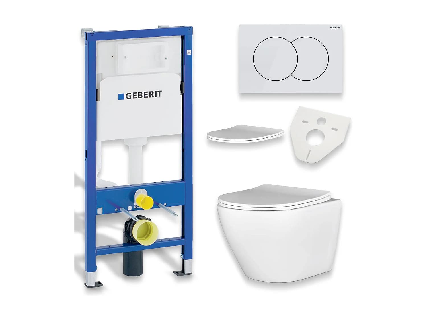 Pack WC : élément de pré-montage Duofix + WC Slim Soft-Close Desna blanc + tapis d'isolation acoustique + plaque de commande en blanc