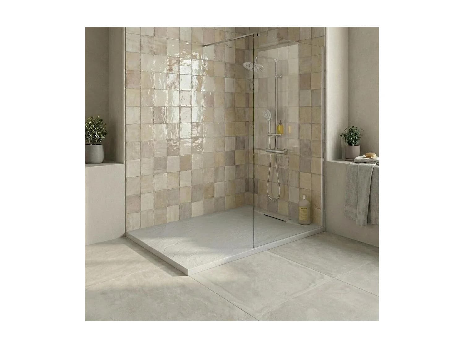 Receveur de douche ONA aspect pierre extra-plat gris clair