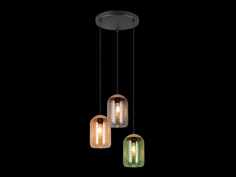 Suspension verre 3 lampes multicolores Cork