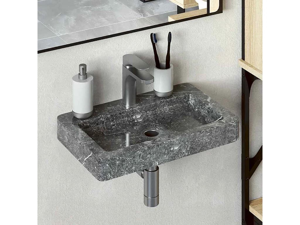 Lavabo salle de bain-Vasque mural gris 38x24x6,5 cm marbre