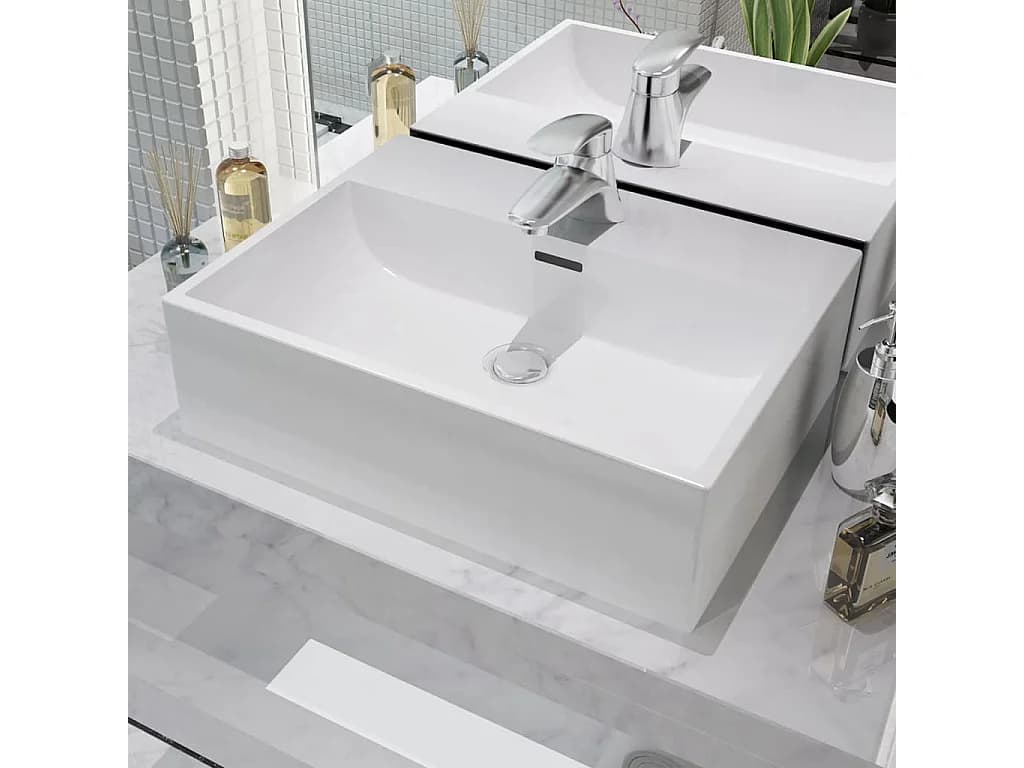 Lavabo salle de bain-Vasque avec trou de robinet en céramique Blanc 51,5x38,5x15 cm