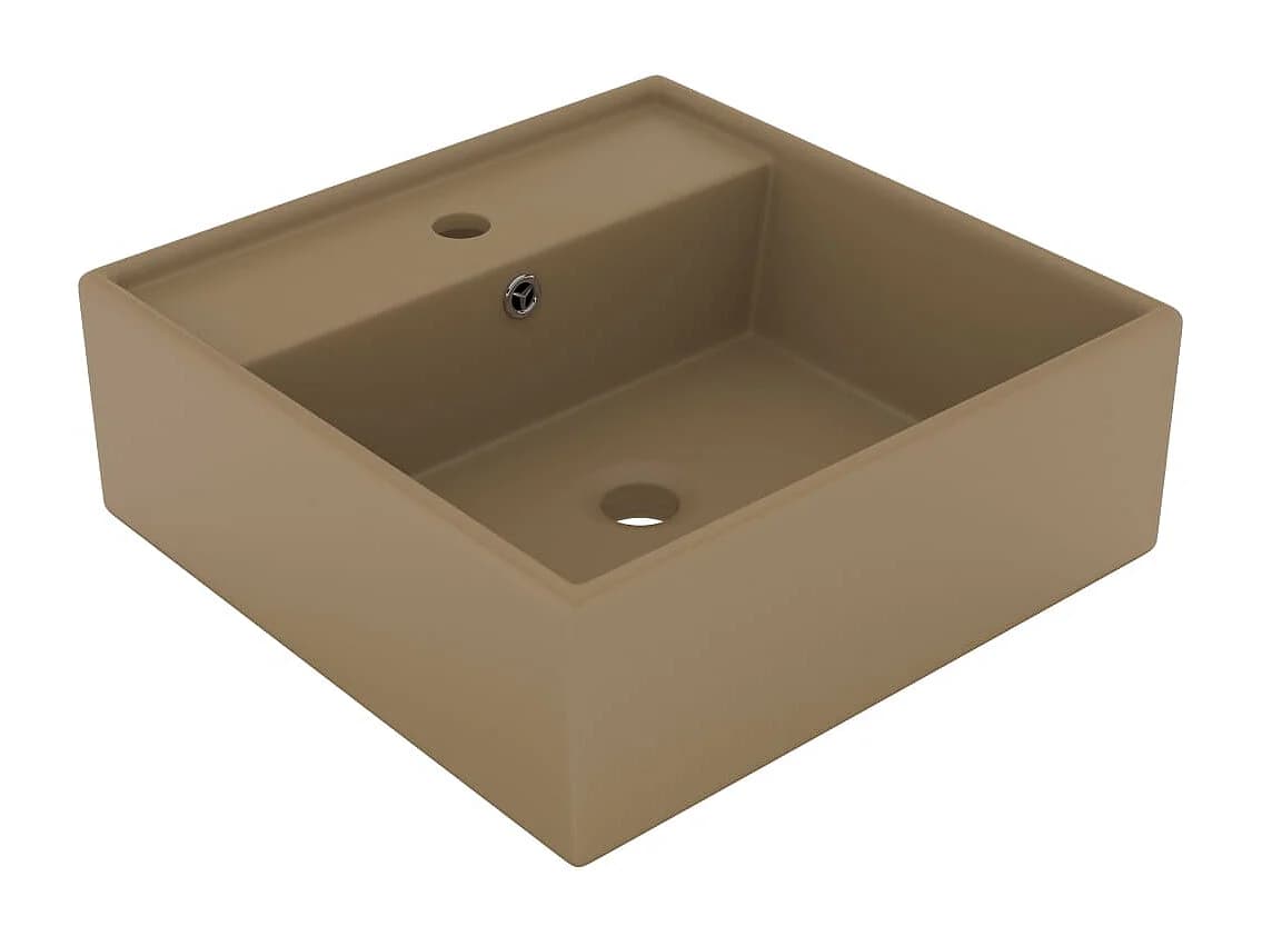 Vasque à poser-Lavabo carré de luxe à trop-plein Crème mat 41x41 cm Céramique
