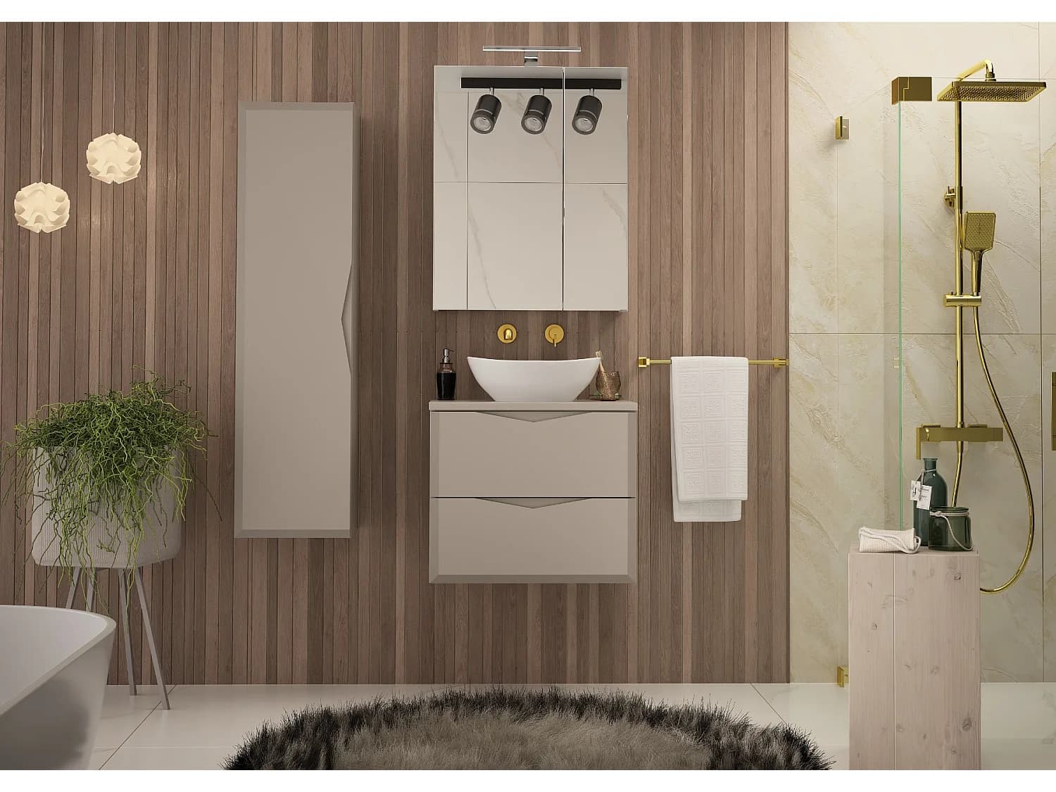 Armoire de salle de bain en cachemire pour lavabo 60 cm 2 tiroirs Delica