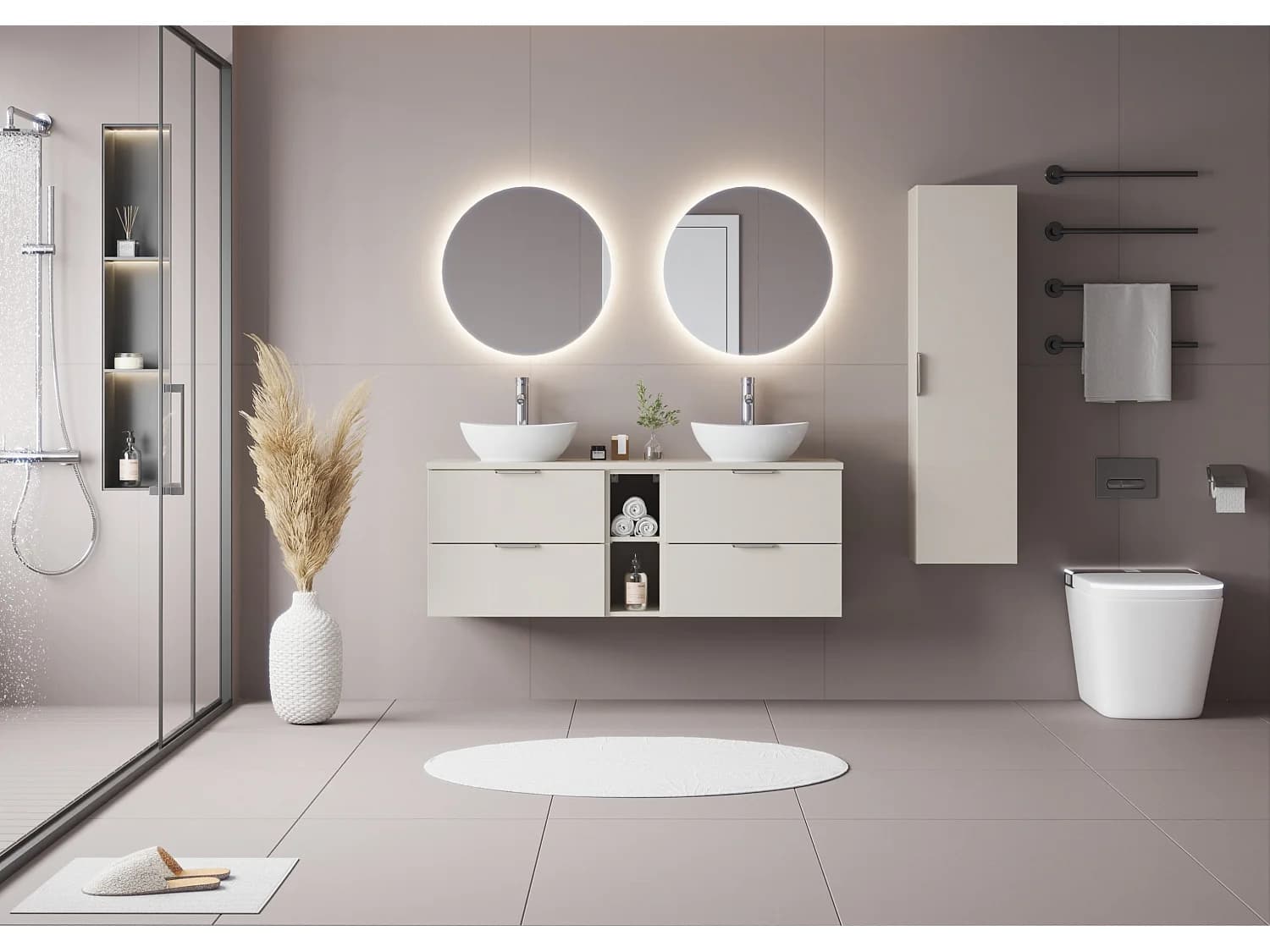 Ensemble de salle de bain en cachemire 140 cm Armoire Étagère Plateau Pile