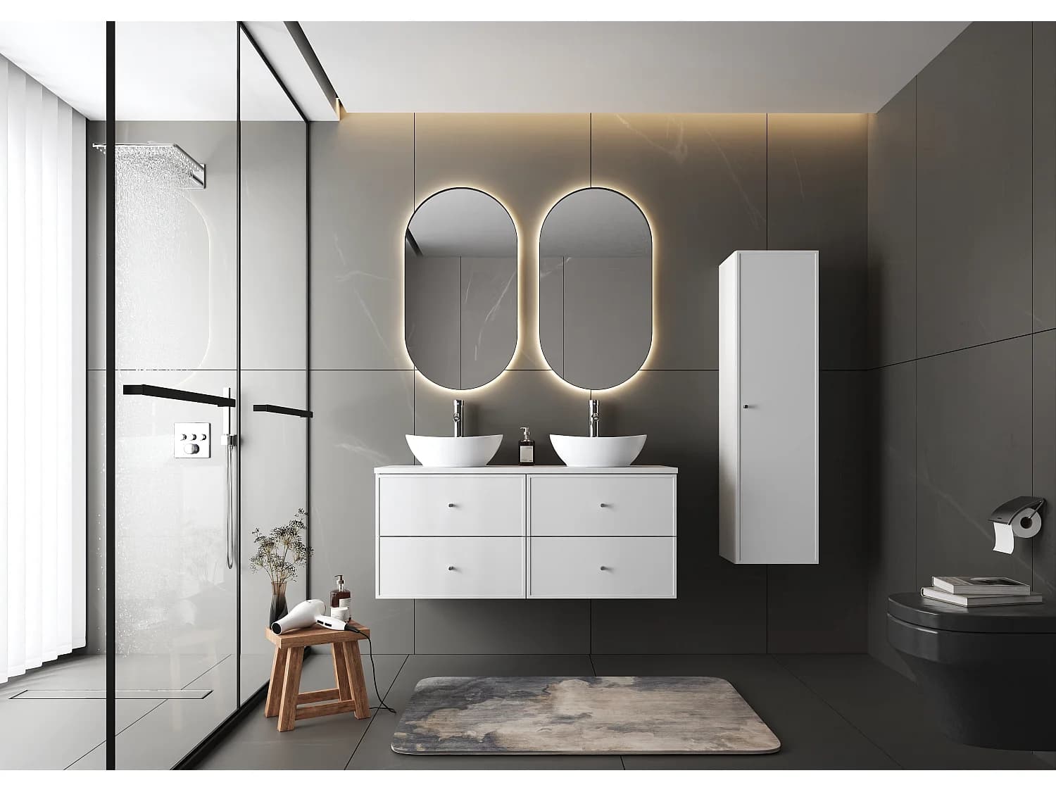 Ensemble blanc pour salle de bain 120 cm Armoire avec plateau Marco