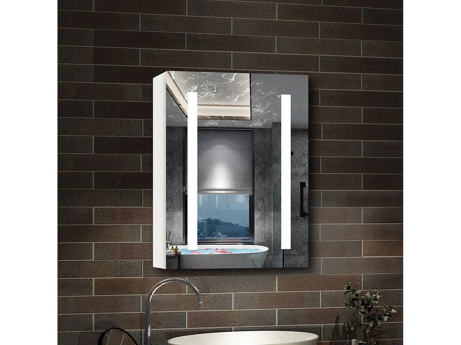 AICA Armoire murale de salle de bain LED, LED + Dimmable + Prise + Anti-Buée, 70x50cm, Blanc