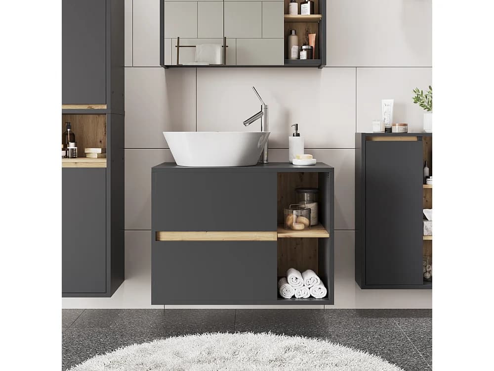 Meuble sous vasque gris/artisan 80x46x60 viola
