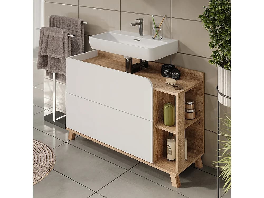 Meuble sous vasque sonoma/blanc 100x35x65 karen