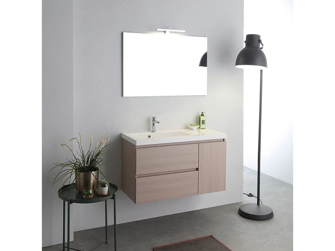 Meuble De Salle De Bains Suspendu De 90Cm Avec Lavabo A Gauche, Profondeur De 39Cm | Malaga