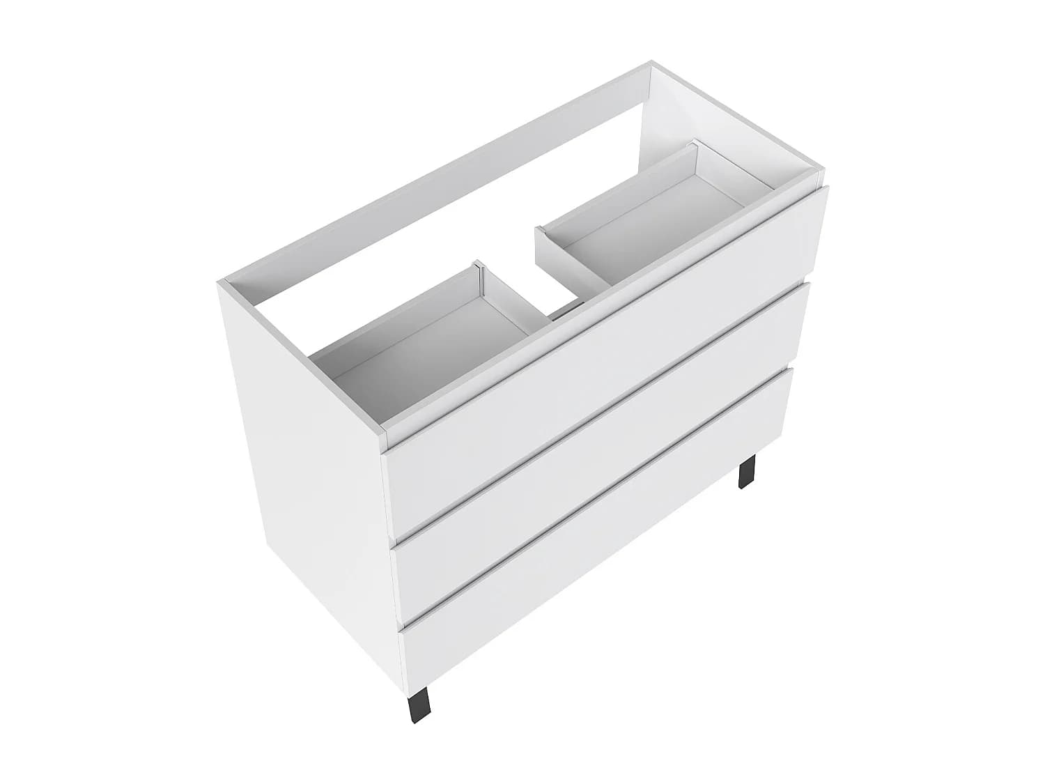 Meuble de Salle de Bain 100cm avec 3 tiroirs + 2 Pieds, Meuble sans vasque, Blanc