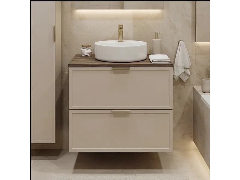 Meuble sous lavabo avec plateau 80 cm Façades Cadre Chêne Noyer / Cachemire Roma