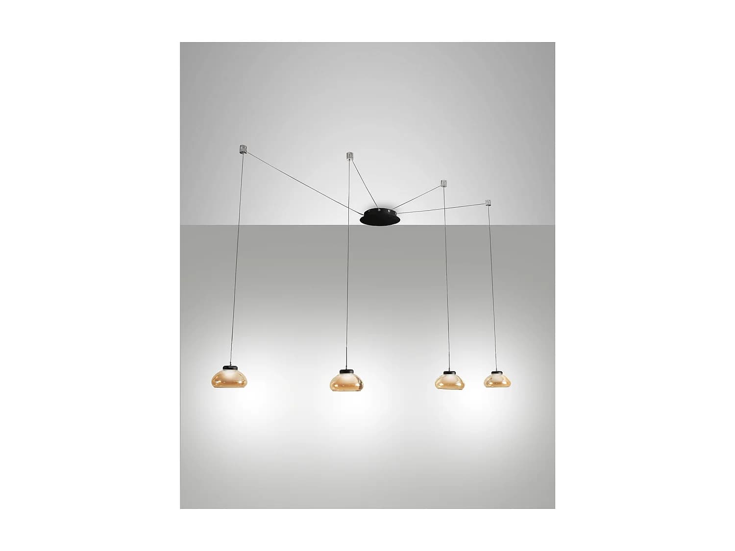 Lustre suspendu Arabella LED en métal et verre soufflé ambré 3547-49-125 Fabas Luce