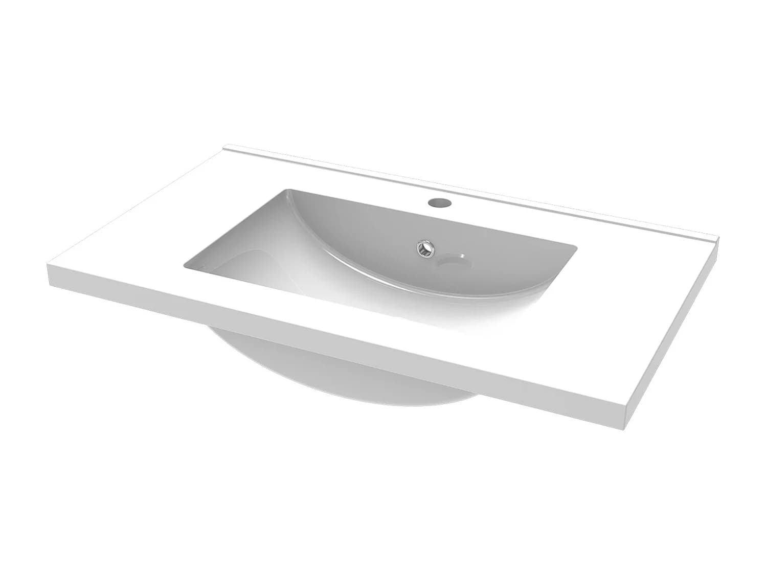 Lavabo éncastre en ceramique sans robinet, Dimensions : 80.5 cm (L) x 18.5 cm (H) x 46.5 cm (P), Blanc