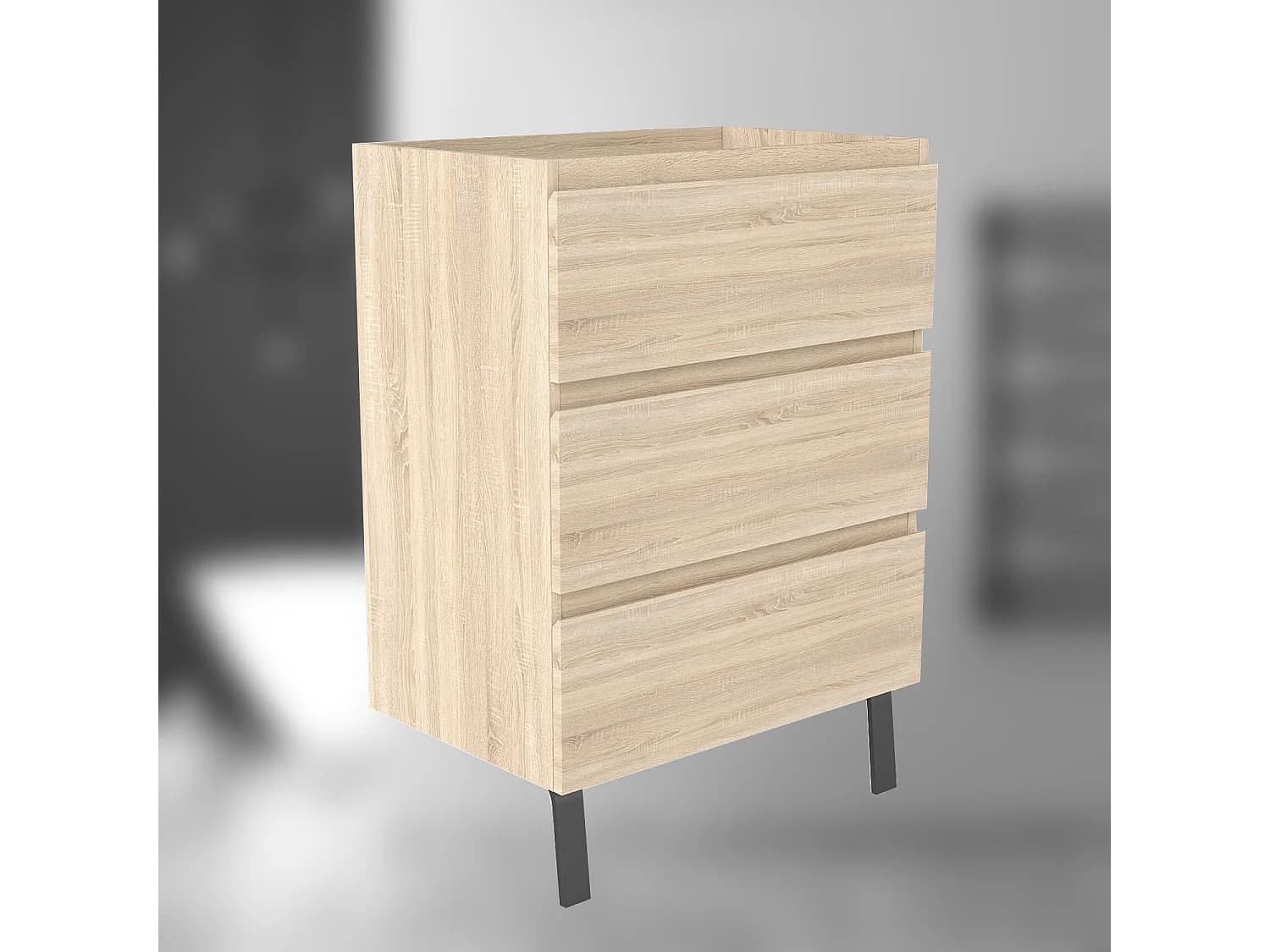 AICA SARL. Meuble de Salle de Bain 60cm avec 3 tiroirs + 2 Pieds, Meuble sans vasque, Chêne