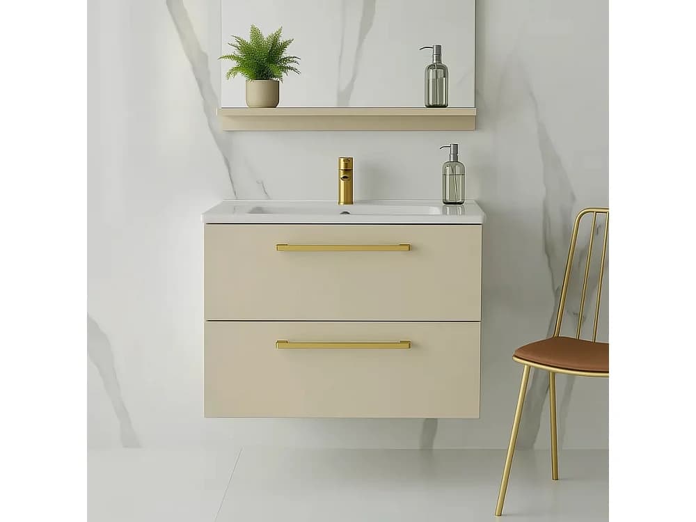 Meuble de salle de bain suspendu ONE 60 cm avec lavabo - 2 tiroirs - cachemire - ONE