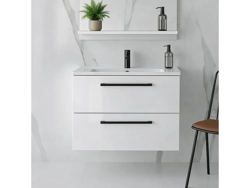 Meuble de salle de bain suspendu ONE 80 cm avec lavabo - 2 tiroirs - blanc brillant - ONE