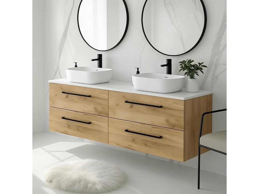 Meuble de salle de bain suspendu ONE 120 cm - 4 tiroirs - chêne craft - ONE