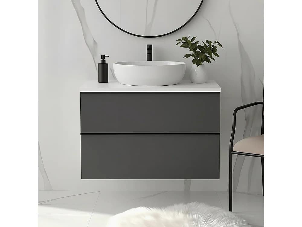 Meuble de salle de bain suspendu 60 cm - anthracite - 2 tiroirs - ONE