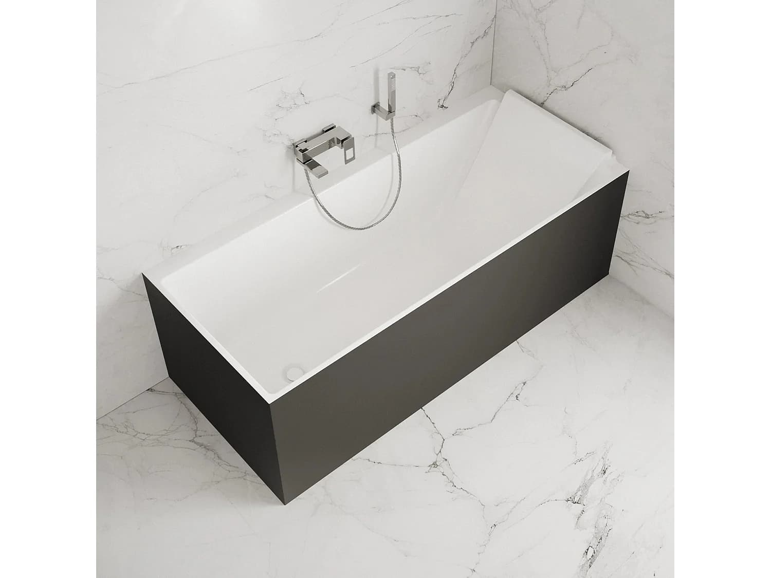 Baignoire Semi-îlot Murale D'angle Quantum 170 Droite Noire 170 X75 X58 Cm, By Spalina