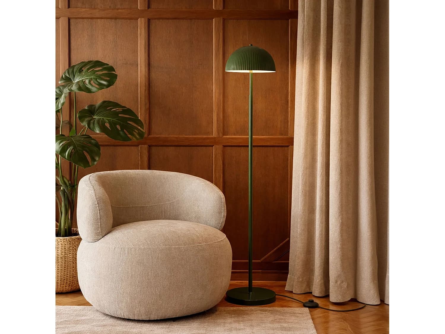 Now's Home - Lampadaire En Métal Vert Olive Brillant 30x30x148cm Thalia