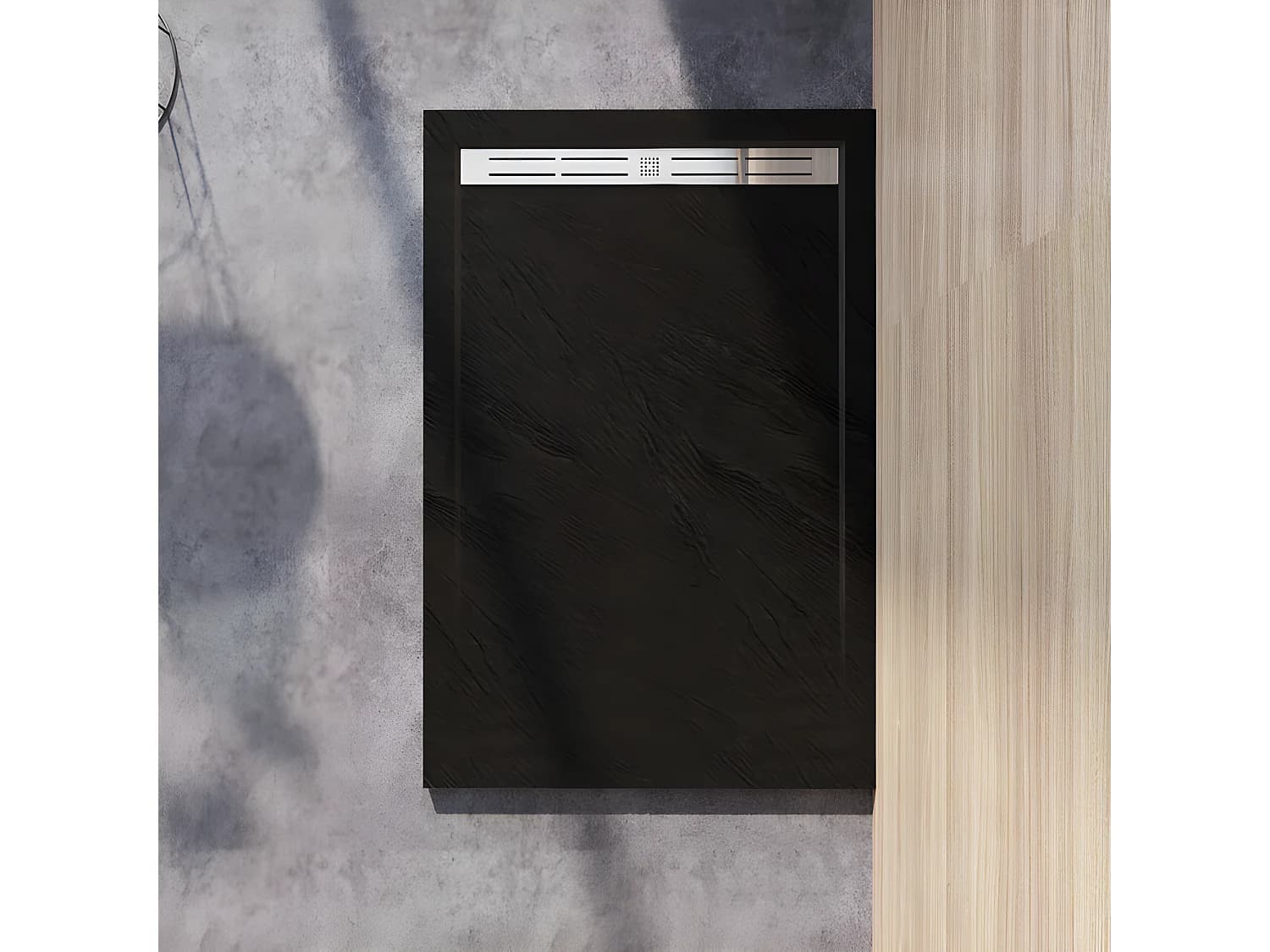 Receveur de douche 140x80cm Extra-plat bac à douche noir, avec grille en inox et bonde de série