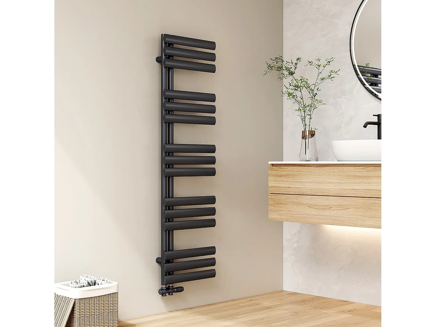 Sèche-serviette eau chaude EMKE raccord latéral radiateur sèche-serviettes anthracite 143 × 40 cm 510 watts
