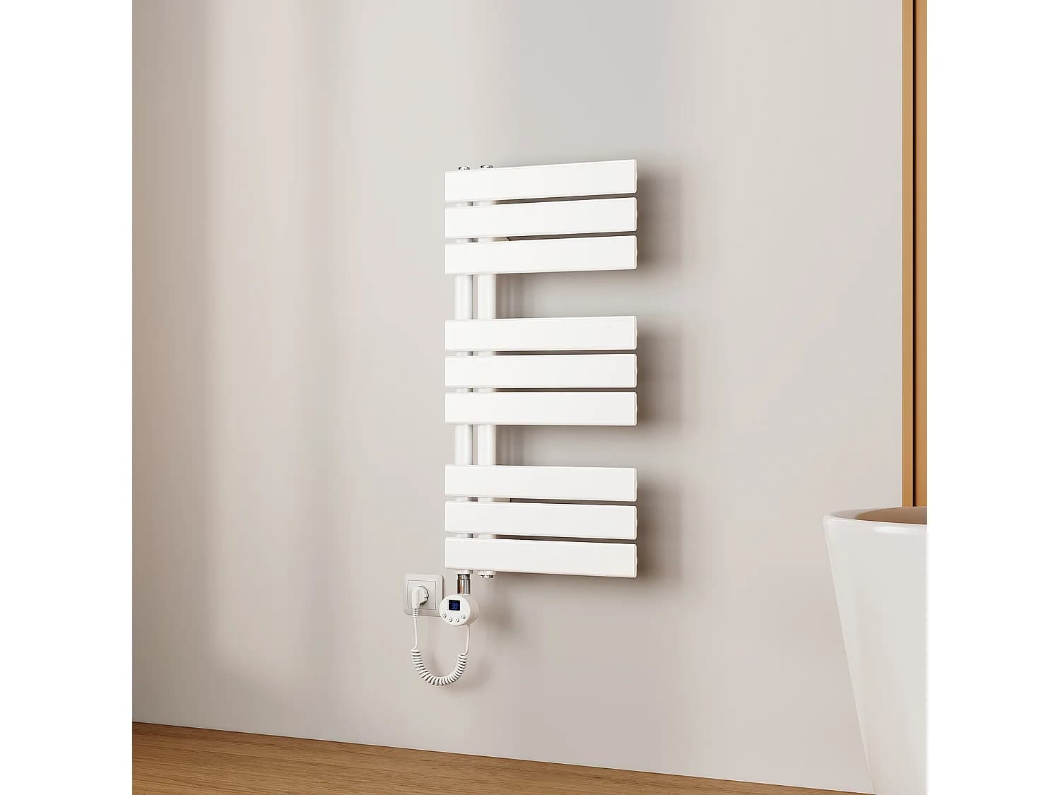 EMKE Radiateur Sèche-Serviettes Électrique 762x400 mm, Blanc 400W, WiFi, Modes Intelligents, Détection Fenêtre